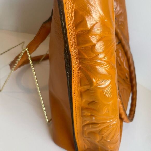 Patricia Nash Adeline Burnished Cutout Tooled Leather Cognac Tote - Picture 11 of 15